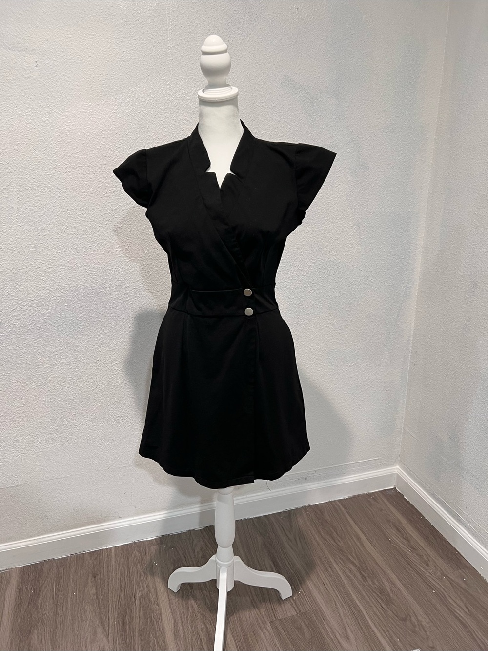 Calvin Klein Black Cap-Sleeve Wrap Mini Dress